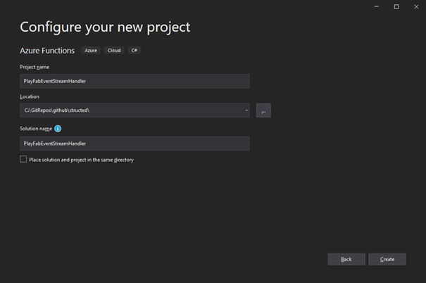 Visual Studio - Fill out project details